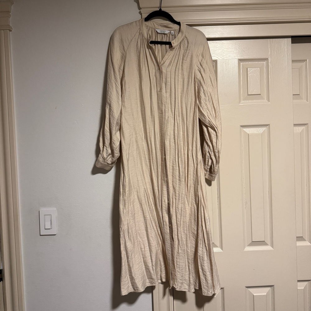 & Other Stories Cream Pleated Midi Dress with Bishop Sleeves